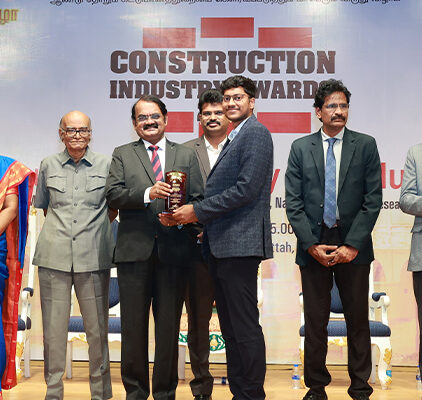 2023 – Construction Industry Award for Excellence in Sustainable Construction Materials – Award received from Shri. Mylswamy Annadurai, Ex ISRO Chairman & Moon Man of India